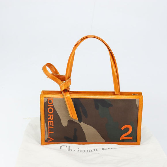 Christian Dior DIORELLA Shoulder Bag Canvas Orange Gold Auth 150905V