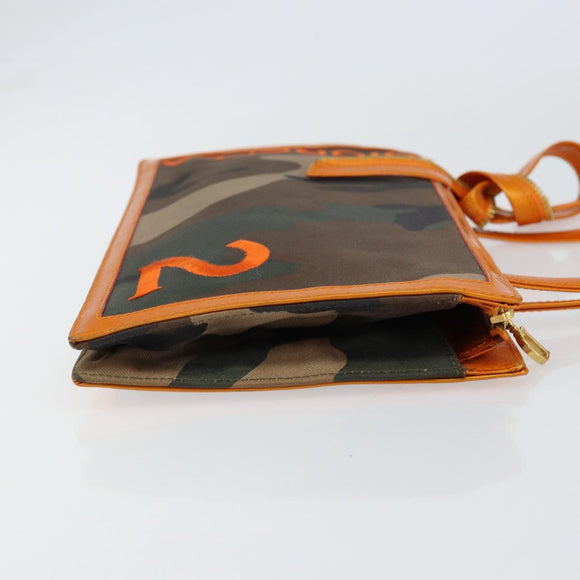 Christian Dior DIORELLA Shoulder Bag Canvas Orange Gold Auth 150905V