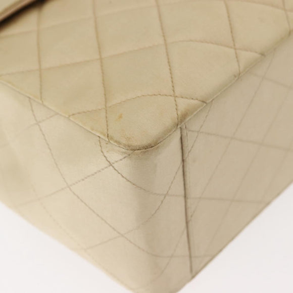 CHANEL Matelasse 34 Chain Shoulder Bag Satin Beige Gold CC Auth 150935