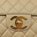 CHANEL Matelasse 34 Chain Shoulder Bag Satin Beige Gold CC Auth 150935-19