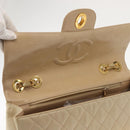 CHANEL Matelasse 34 Chain Shoulder Bag Satin Beige Gold CC Auth 150935-20
