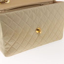 CHANEL Matelasse 34 Chain Shoulder Bag Satin Beige Gold CC Auth 150935-21