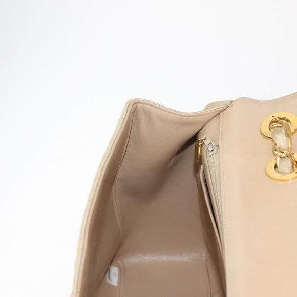 CHANEL Matelasse 34 Chain Shoulder Bag Satin Beige Gold CC Auth 150935