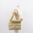 CHANEL Matelasse 34 Chain Shoulder Bag Satin Beige Gold CC Auth 150935-28