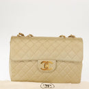 CHANEL Matelasse 34 Chain Shoulder Bag Satin Beige Gold CC Auth 150935-12