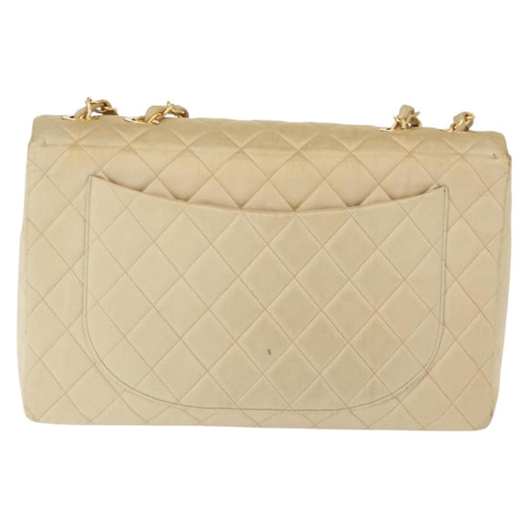 CHANEL Matelasse 34 Chain Shoulder Bag Satin Beige Gold CC Auth 150935
