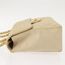 CHANEL Matelasse 34 Chain Shoulder Bag Satin Beige Gold CC Auth 150935-4