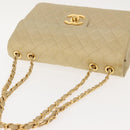 CHANEL Matelasse 34 Chain Shoulder Bag Satin Beige Gold CC Auth 150935-6