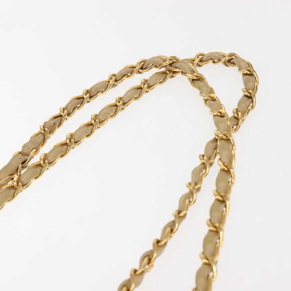 CHANEL Matelasse 34 Chain Shoulder Bag Satin Beige Gold CC Auth 150935
