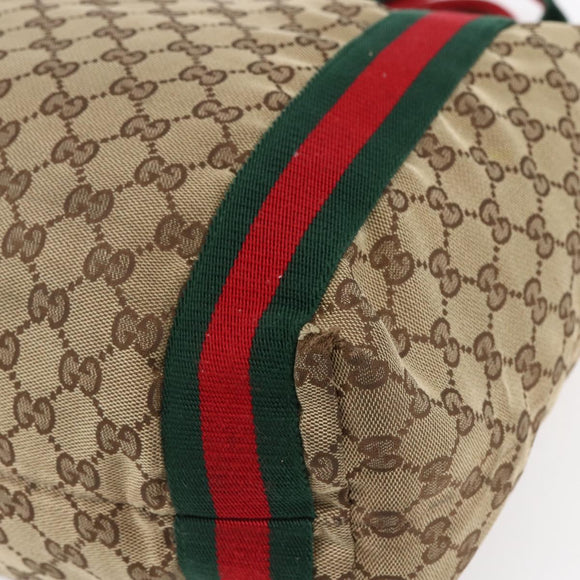GUCCI GG Canvas Web Sherry Line Tote Bag Beige Red Green 189669 Auth 150943