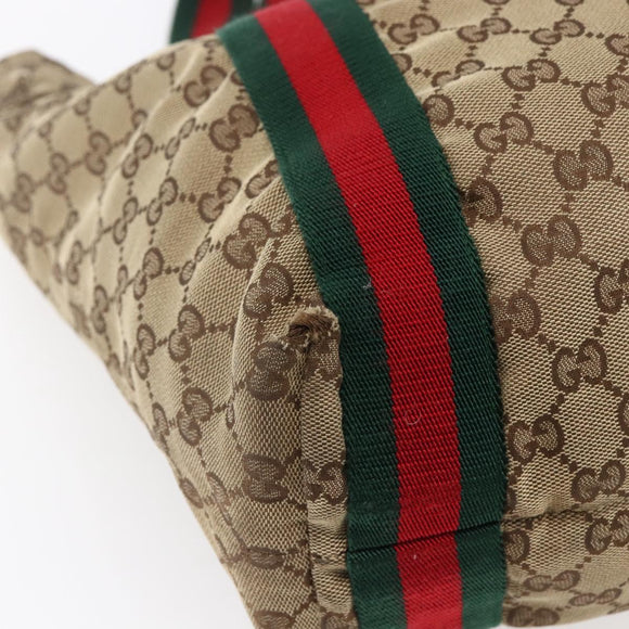 GUCCI GG Canvas Web Sherry Line Tote Bag Beige Red Green 189669 Auth 150943
