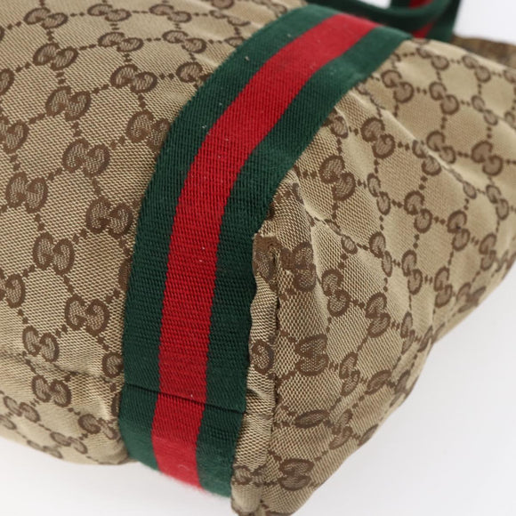 GUCCI GG Canvas Web Sherry Line Tote Bag Beige Red Green 189669 Auth 150943