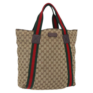 GUCCI GG Canvas Web Sherry Line Tote Bag Beige Red Green 189669 Auth 150943