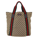 GUCCI GG Canvas Web Sherry Line Tote Bag Beige Red Green 189669 Auth 150943-13