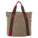 GUCCI GG Canvas Web Sherry Line Tote Bag Beige Red Green 189669 Auth 150943-2