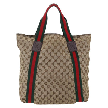 GUCCI GG Canvas Web Sherry Line Tote Bag Beige Red Green 189669 Auth 150943 - 0