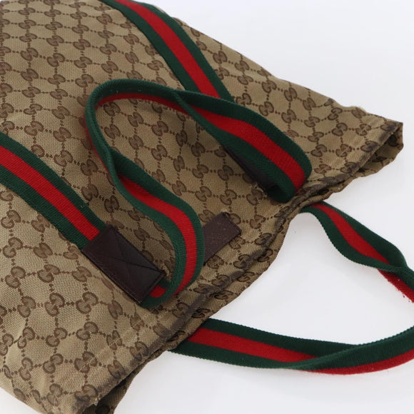 GUCCI GG Canvas Web Sherry Line Tote Bag Beige Red Green 189669 Auth 150943