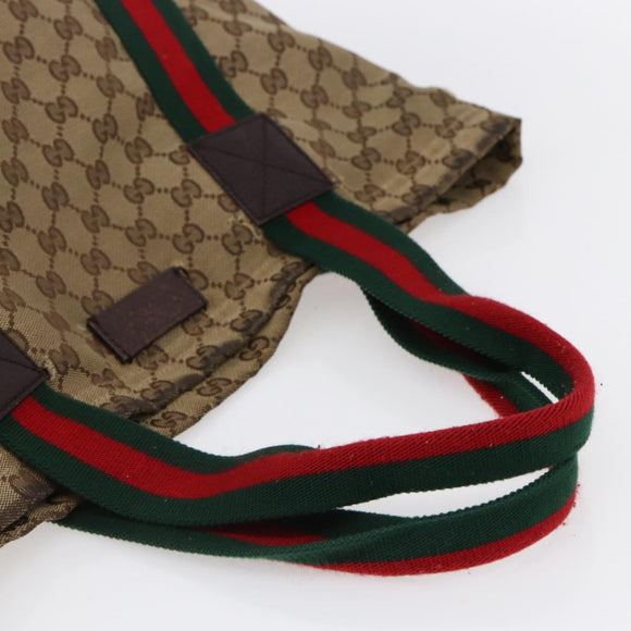 GUCCI GG Canvas Web Sherry Line Tote Bag Beige Red Green 189669 Auth 150943