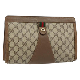 GUCCI GG Supreme Web Sherry Line Clutch Bag PVC Beige Red 89 01 033 Auth 150947