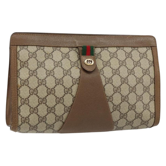 GUCCI GG Supreme Web Sherry Line Clutch Bag PVC Beige Red 89 01 033 Auth 150947