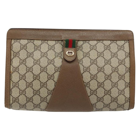 GUCCI GG Supreme Web Sherry Line Clutch Bag PVC Beige Red 89 01 033 Auth 150947