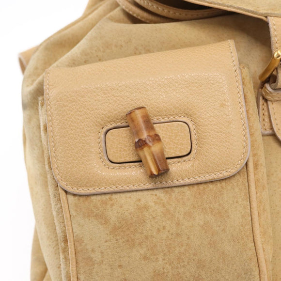 GUCCI Bamboo Backpack Suede Beige Gold 003 58 0016 Auth 150949