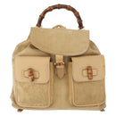 GUCCI Bamboo Backpack Suede Beige Gold 003 58 0016 Auth 150949-2