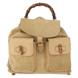 GUCCI Bamboo Backpack Suede Beige Gold 003 58 0016 Auth 150949 - 0