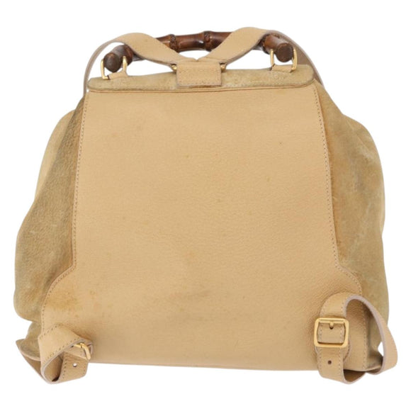 GUCCI Bamboo Backpack Suede Beige Gold 003 58 0016 Auth 150949