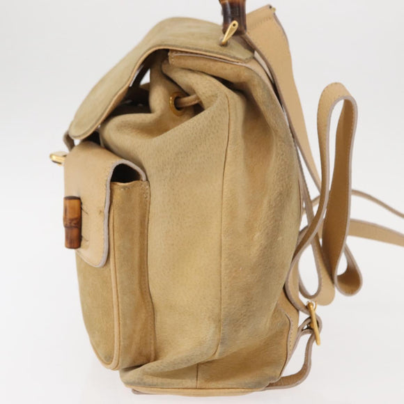 GUCCI Bamboo Backpack Suede Beige Gold 003 58 0016 Auth 150949