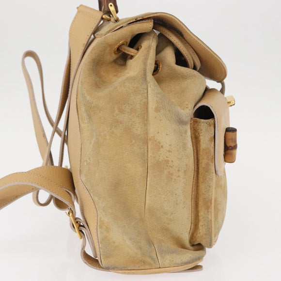GUCCI Bamboo Backpack Suede Beige Gold 003 58 0016 Auth 150949