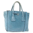 PRADA Hand Bag Suede 2way Turquoise Blue Silver BN2625 Auth 150950-1