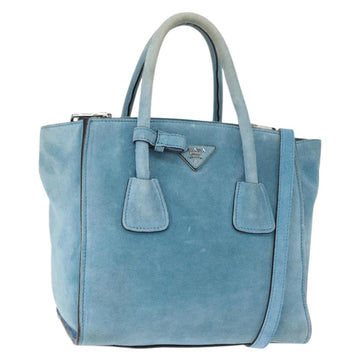 PRADA Hand Bag Suede 2way Turquoise Blue Silver BN2625 Auth 150950