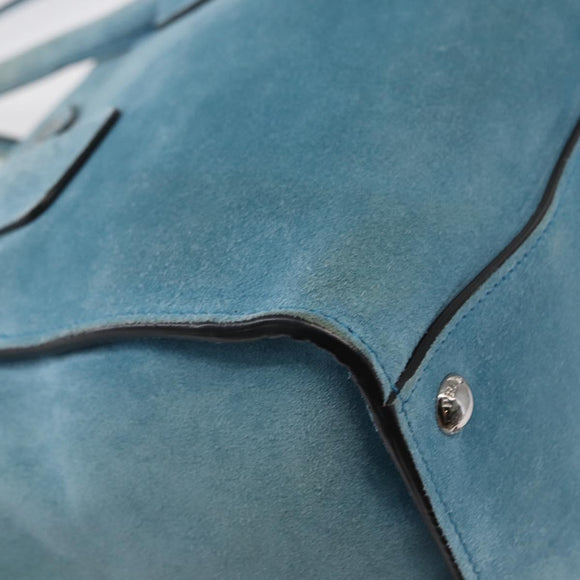 PRADA Hand Bag Suede 2way Turquoise Blue Silver BN2625 Auth 150950