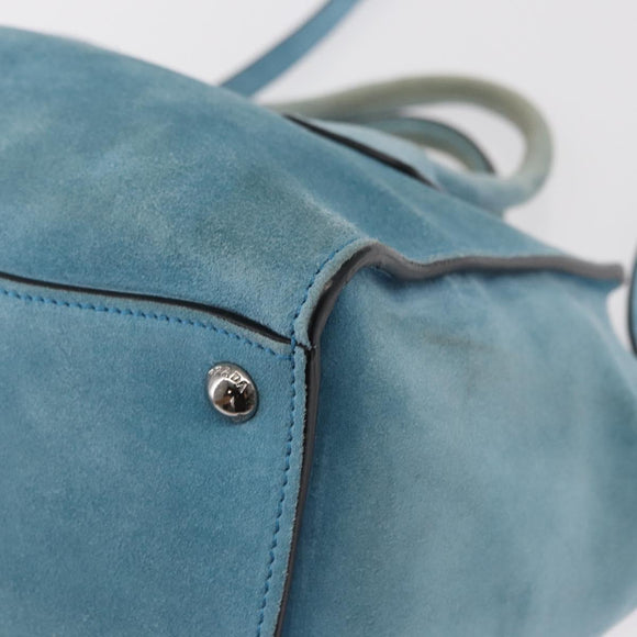 PRADA Hand Bag Suede 2way Turquoise Blue Silver BN2625 Auth 150950