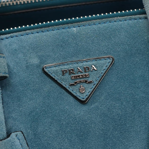 PRADA Hand Bag Suede 2way Turquoise Blue Silver BN2625 Auth 150950