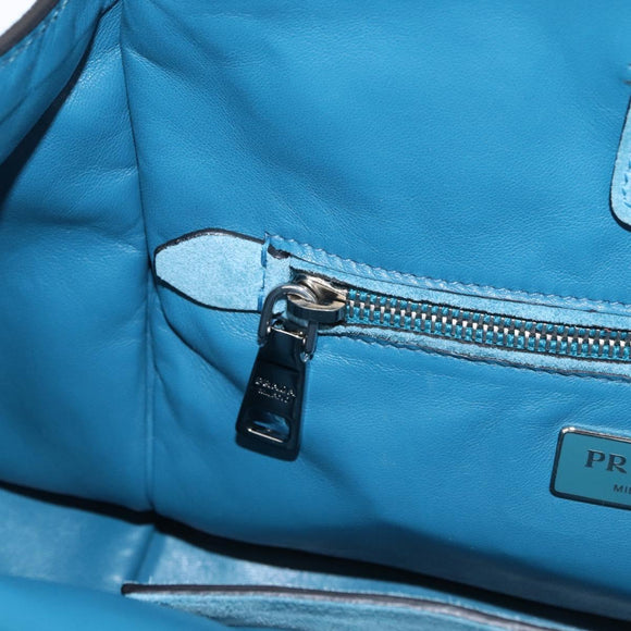 PRADA Hand Bag Suede 2way Turquoise Blue Silver BN2625 Auth 150950