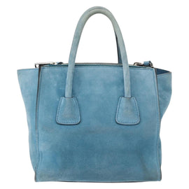 PRADA Hand Bag Suede 2way Turquoise Blue Silver BN2625 Auth 150950 - 0