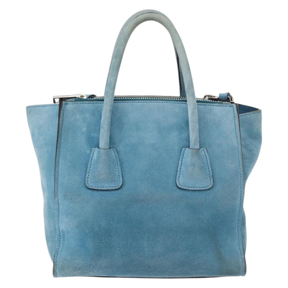 PRADA Hand Bag Suede 2way Turquoise Blue Silver BN2625 Auth 150950