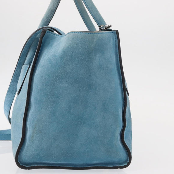 PRADA Hand Bag Suede 2way Turquoise Blue Silver BN2625 Auth 150950