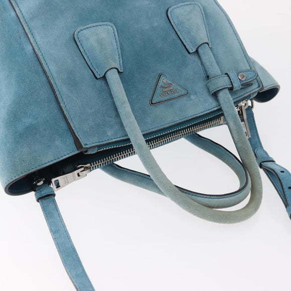 PRADA Hand Bag Suede 2way Turquoise Blue Silver BN2625 Auth 150950