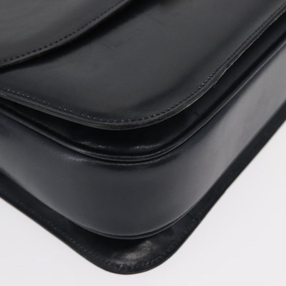 CELINE Horse Carriage Shoulder Bag Leather Navy Gold Auth 150952