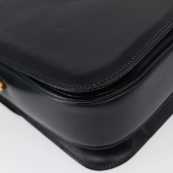 CELINE Horse Carriage Shoulder Bag Leather Navy Gold Auth 150952