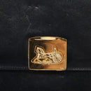 CELINE Horse Carriage Shoulder Bag Leather Navy Gold Auth 150952-17