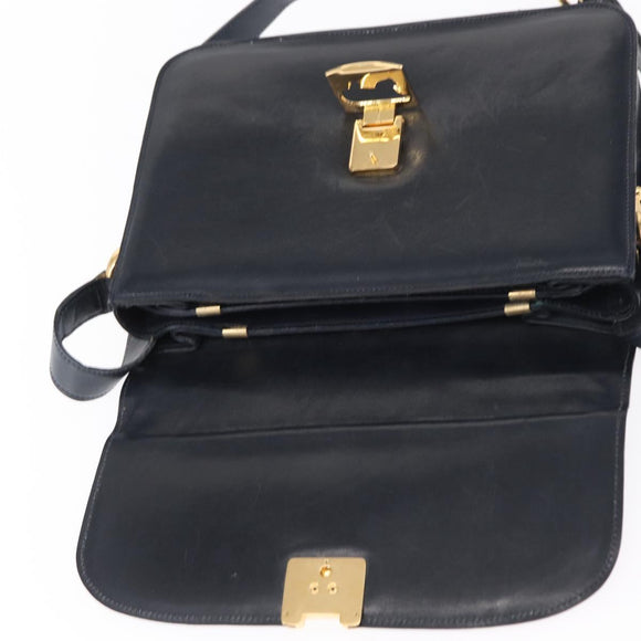 CELINE Horse Carriage Shoulder Bag Leather Navy Gold Auth 150952
