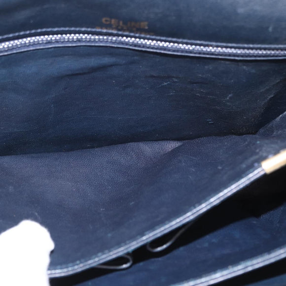 CELINE Horse Carriage Shoulder Bag Leather Navy Gold Auth 150952