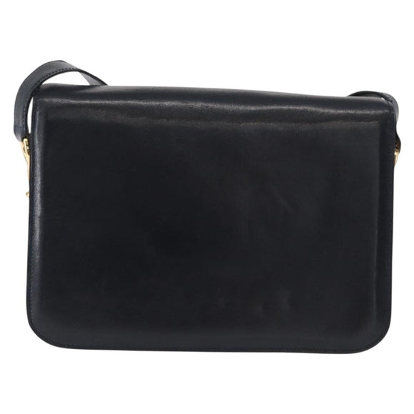 CELINE Horse Carriage Shoulder Bag Leather Navy Gold Auth 150952