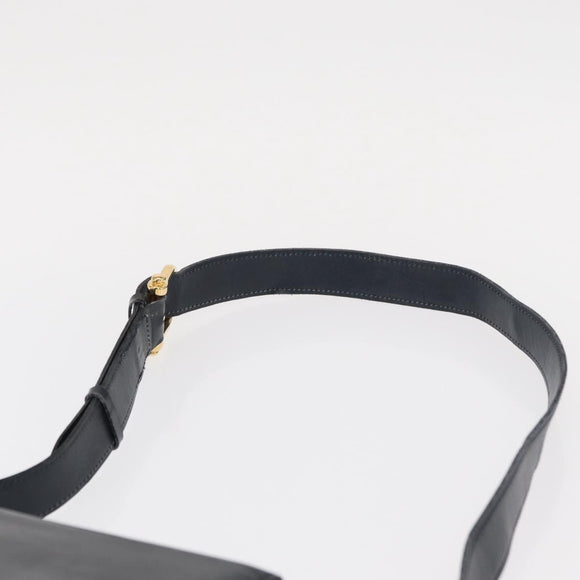 CELINE Horse Carriage Shoulder Bag Leather Navy Gold Auth 150952