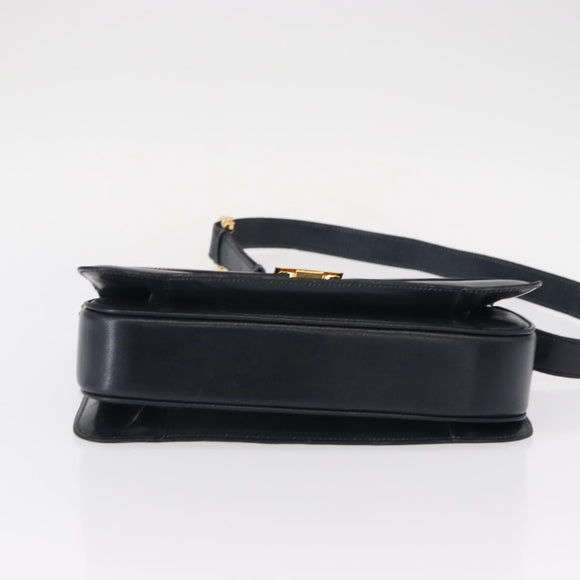 CELINE Horse Carriage Shoulder Bag Leather Navy Gold Auth 150952