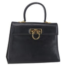 Salvatore Ferragamo Gancini Hand Bag Leather Gold Black Auth 150953-1